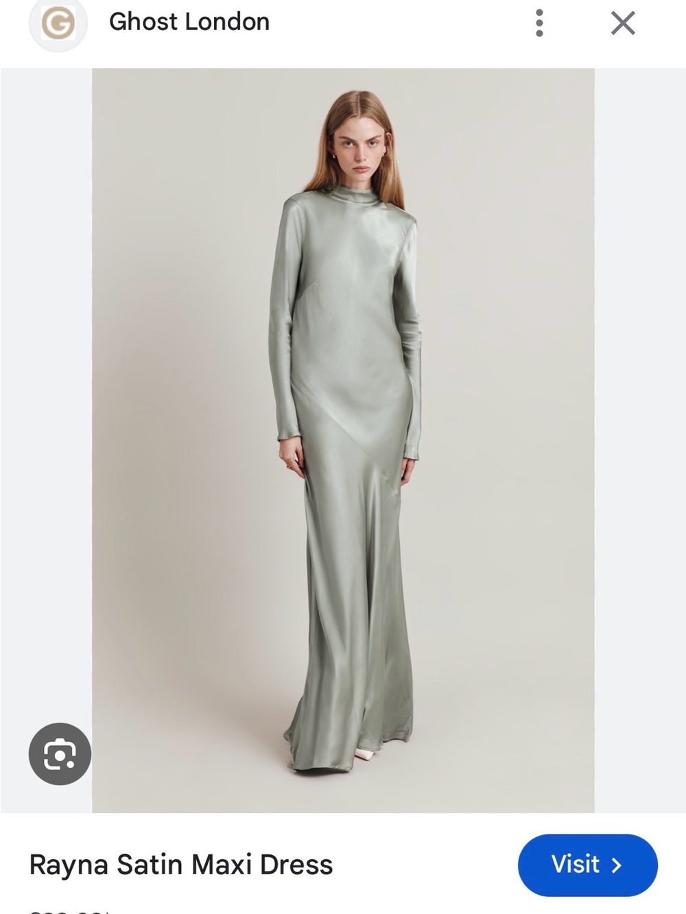 Vintage Ghost London Satin Maxi Dress in Sage Green